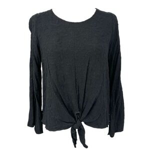 NOA ELLE Tie Waist Top Cut-Out Flare Sleeves Black Embroidered Floral Women's XS